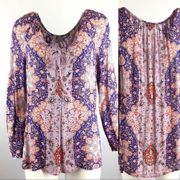 Lucky boho ethnic print long sleeves top NWOT - Picture 2 of 7